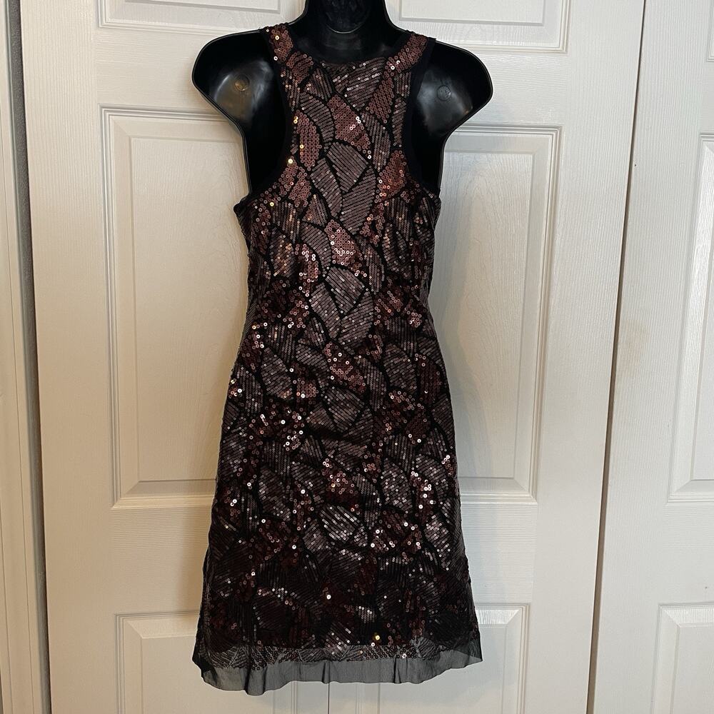 Chelsea Violet Sequin Dress Women Small Brown Sleeveless Racerback Festive Party - Picture 3 of 11